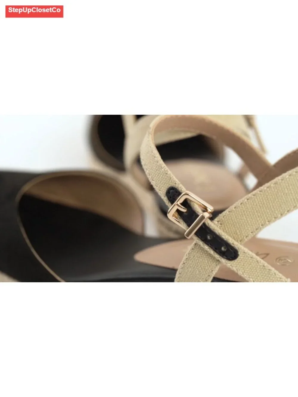 Closed Toe Elastic Ankle Strap Espadrilles Wedge Sandals Platform Wedge